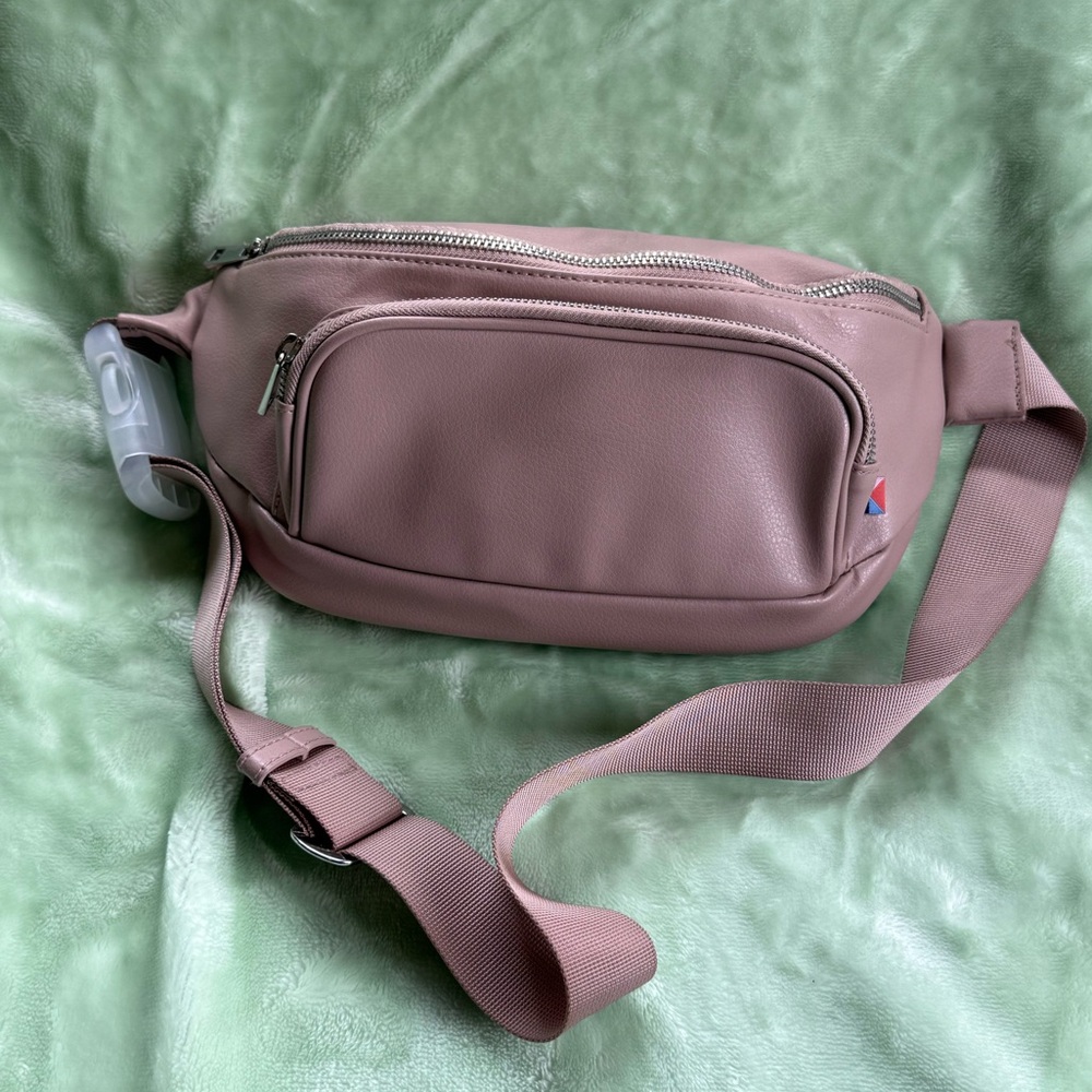 Kibou vegan leather Mom Belt Bag in plush pink travel diaper bag